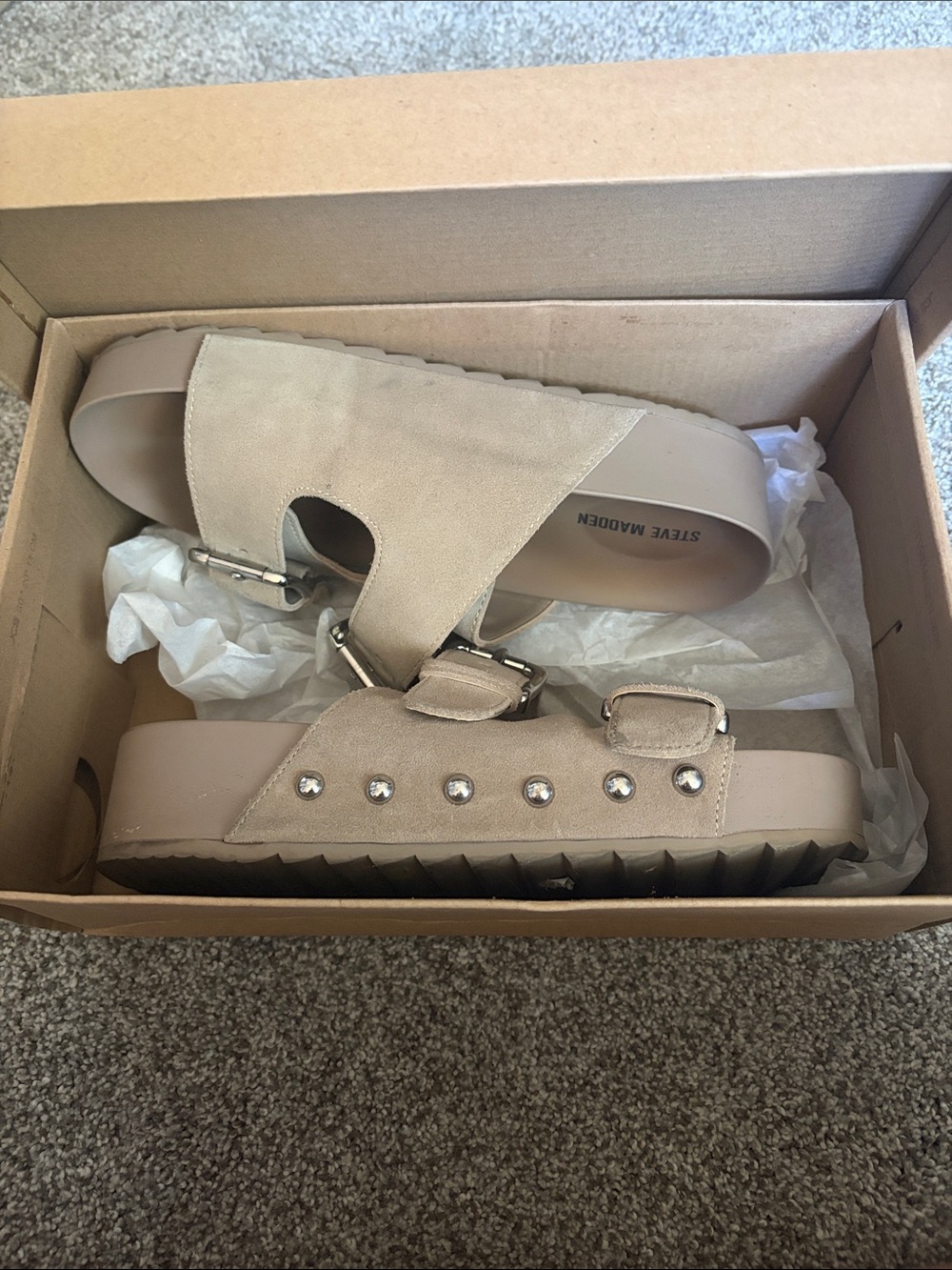 Steve Madden Nude Suede Studded Platform Sandals
